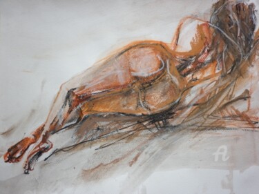 Drawing titled "Sans titre - NU III" by Constance Robine, Original Artwork, Charcoal