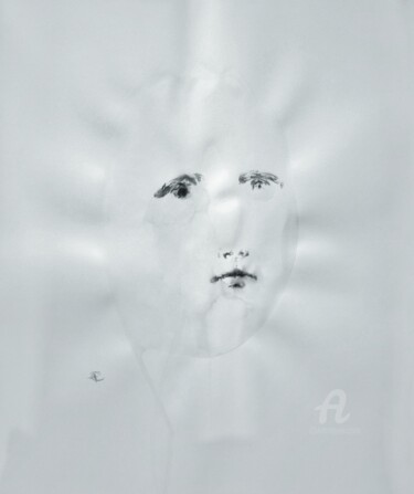 Peinture intitulée "Masque d'Eau blanc…" par Constance Robine, Œuvre d'art originale, Encre
