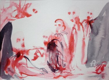 Pintura intitulada "Scènette Rouge et G…" por Constance Robine, Obras de arte originais, Tinta