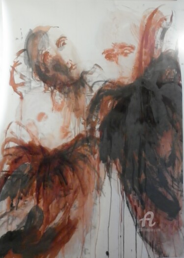 Peinture intitulée "Grand Masque Sangui…" par Constance Robine, Œuvre d'art originale, Encre