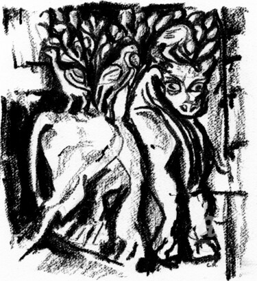 Zeichnungen mit dem Titel "taureau aux trois g…" von Constance Robine, Original-Kunstwerk