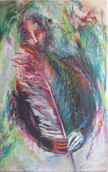 Painting titled "Pluma III" by Constance Robine, Original Artwork, Oil Mounted on Wood Panel