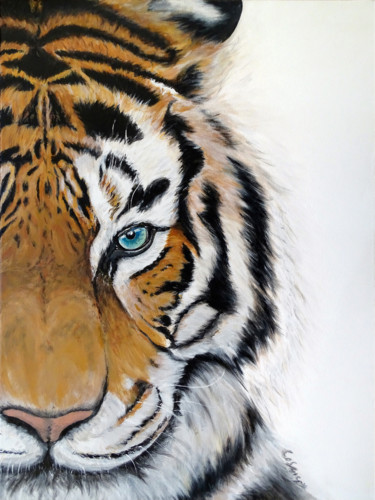 Painting titled "Tigre" by Constance Schroeder, Original Artwork, Acrylic Mounted on Wood Stretcher frame