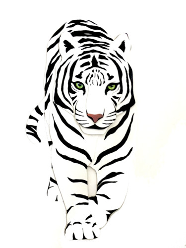 Sculpture intitulée "Anima Tigre blanc" par Constance Schroeder, Œuvre d'art originale, Acrylique