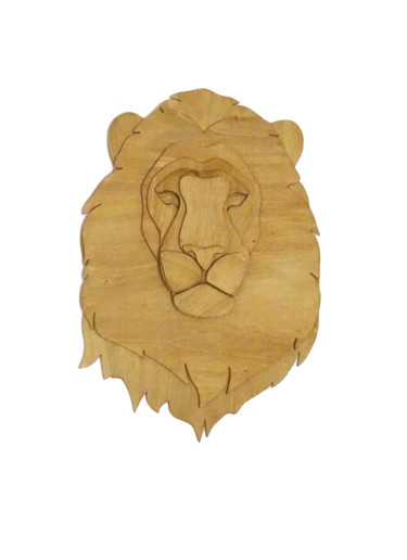 Sculpture titled "Anima tête lion bois" by Constance Schroeder, Original Artwork, Wood