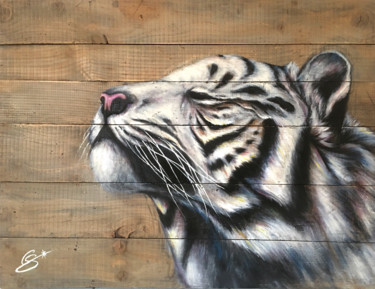 Tigre Carpe Diem Peinture intitulée "Tigre Carpe Diem" par Constance Schroeder, Œuvre d'art originale, Acrylique
