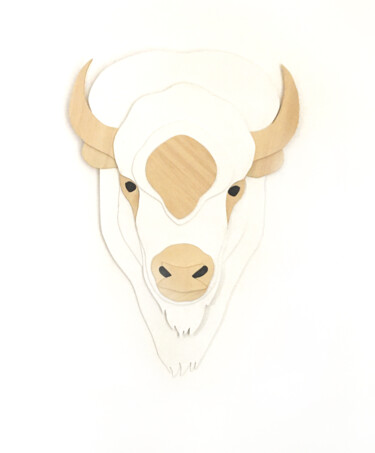 Scultura intitolato "Bison Blanc" da Constance Schroeder, Opera d'arte originale, Legno