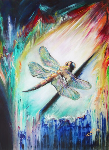 Painting titled "Dragonfly" by Constance Schroeder, Original Artwork, Acrylic