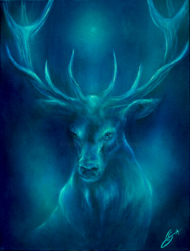 Ζωγραφική με τίτλο "Blue Deer" από Constance Schroeder, Αυθεντικά έργα τέχνης, Ακρυλικό Τοποθετήθηκε στο Ξύλινο φορείο σκελε…