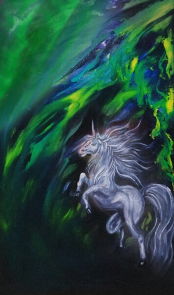 Painting titled "Aurora Borealis" by Constanta P, Original Artwork, Oil