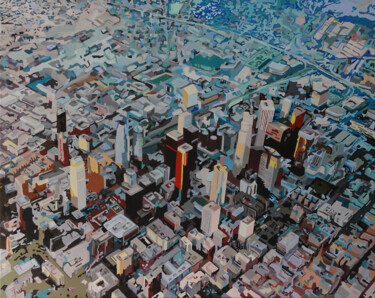 Painting titled "Above Downtown" by Constantin Roucault, Original Artwork, Oil
