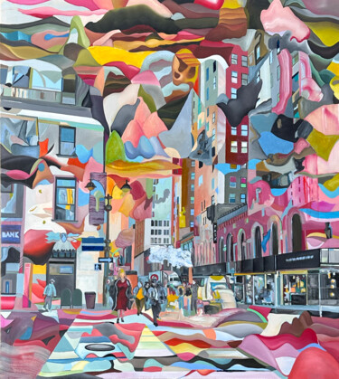 Картина под названием "Busy NY" - Constantin Roucault, Подлинное произведение искусства, Масло Установлен на Деревянная рама…