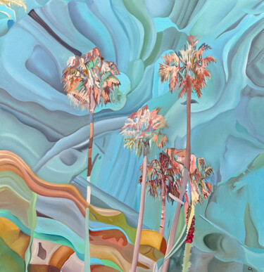 Pintura titulada "Palms in Blue Sky" por Constantin Roucault, Obra de arte original, Oleo