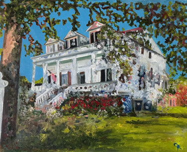 Painting titled "NC Home" by Constantin Roucault, Original Artwork, Oil Mounted on Wood Stretcher frame