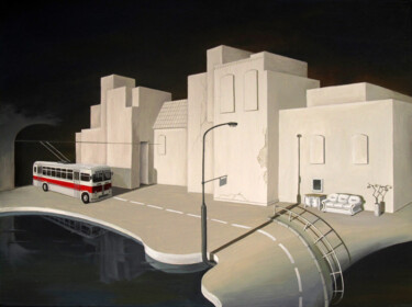 Картина под названием "Night bus" - Constantin Voronov, Подлинное произведение искусства, Масло