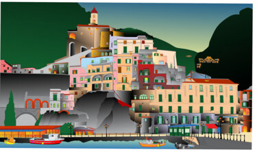 绘画 标题为“Amalfi” 由Constantino Luis Marino, 原创艺术品, 油 安装在木质担架架上