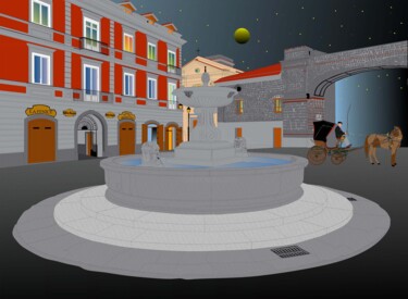 Pintura titulada "Gragnano Piazza San…" por Constantino Luis Marino, Obra de arte original, Grabado Montado en Bastidor de c…