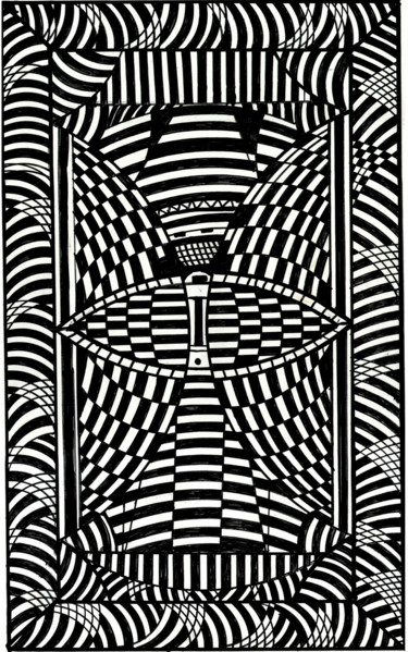 Black and White Abstract Surfer Drawing titled "Black and White Ab…" by Constantino Leon, Original Art, Ballpoint pen