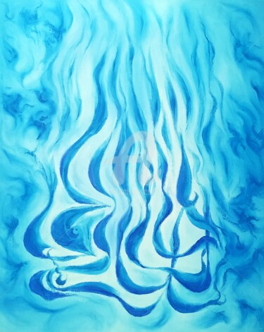 Pintura intitulada "VERTICAL BLUE" por Constantin Popescu, Obras de arte originais, Óleo