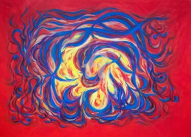 Painting titled "FIRE WITHIN" by Constantin Popescu, Original Artwork, Oil Mounted on Wood Stretcher frame