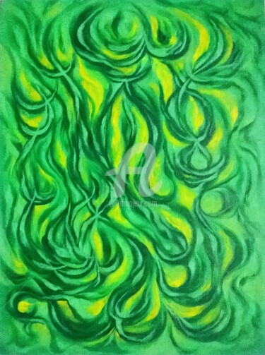 Peinture intitulée "GREEN FIRE" par Constantin Popescu, Œuvre d'art originale, Huile