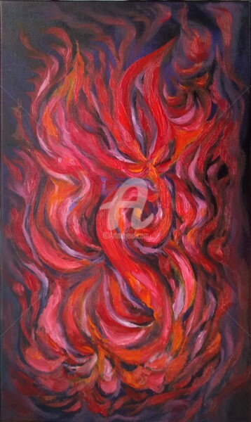 Peinture intitulée "FIRE BIRD" par Constantin Popescu, Œuvre d'art originale, Huile