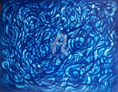 Painting titled "BLUE #3" by Constantin Popescu, Original Artwork, Oil Mounted on Cardboard