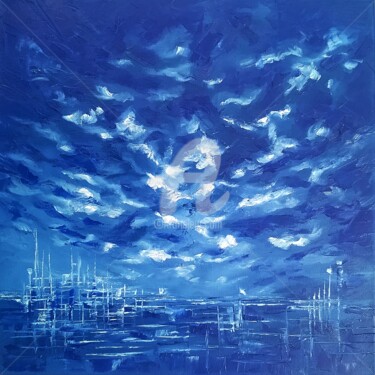 Malerei mit dem Titel "THE BLUE HOUR" von Constantin Popescu, Original-Kunstwerk, Öl Auf Keilrahmen aus Holz montiert