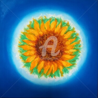 Painting titled "SUNFLOWER" by Constantin Popescu, Original Artwork, Oil Mounted on Wood Stretcher frame