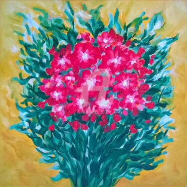 Painting titled "RED FLOWERS" by Constantin Popescu, Original Artwork, Oil Mounted on Wood Stretcher frame