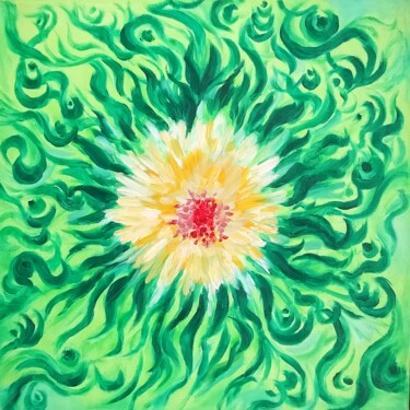 Painting titled "FLEUR" by Constantin Popescu, Original Artwork, Oil Mounted on Wood Stretcher frame