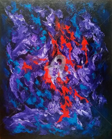 Painting titled "BLUES" by Constantin Popescu, Original Artwork, Oil Mounted on Cardboard
