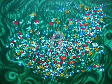 Painting titled "IN THE GRASS" by Constantin Popescu, Original Artwork, Oil Mounted on Wood Stretcher frame