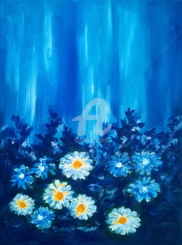 Картина под названием "THE BLUE GARDEN" - Constantin Popescu, Подлинное произведение искусства, Масло Установлен на Деревянн…