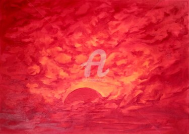 Painting titled "SUNSET" by Constantin Popescu, Original Artwork, Oil Mounted on Wood Stretcher frame