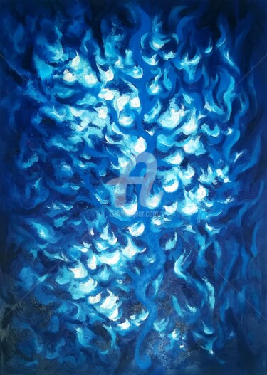 Painting titled "COLD FIRE" by Constantin Popescu, Original Artwork, Oil Mounted on Wood Stretcher frame