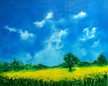 Painting titled "LANDSCAPE 5" by Constantin Popescu, Original Artwork, Oil Mounted on Wood Stretcher frame