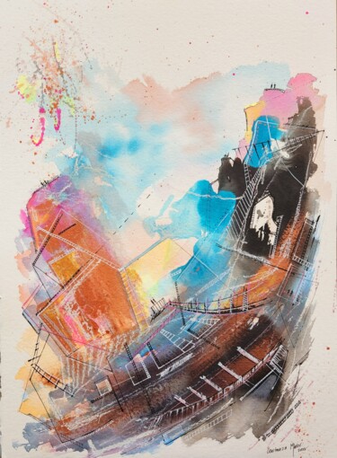Painting titled "Galeón" by Constanza Mbehr, Original Artwork, Watercolor