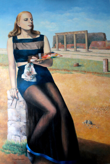 TAMARA DE LEMPICKA Pintura titulada "TAMARA DE LEMPICKA" por Consuelo Hernández, Obra de arte original, Oleo Montado en Bastidor standard