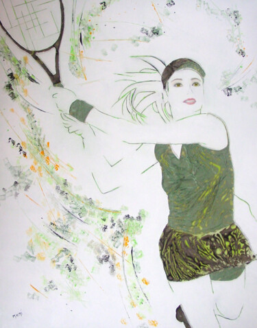Pittura intitolato "GREENSET" da Malika Hachemi Milhorat, Opera d'arte originale, Olio Montato su Telaio per barella in legno