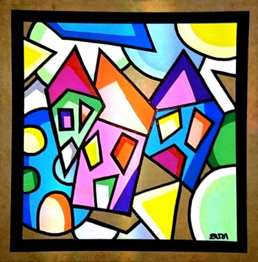 Painting titled "Le petit village" by Selda, Original Artwork, Acrylic