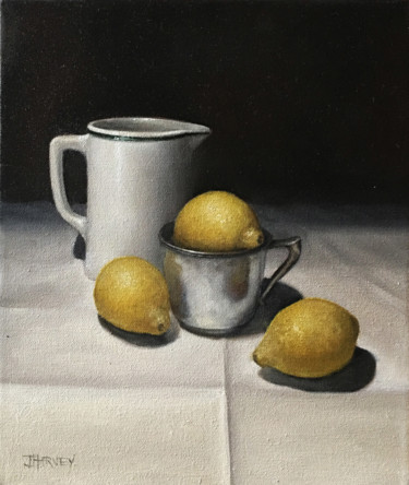 Lemons with White Jug Картина под названием "Lemons with White J…" - Judith Harvey, Подлинное произведение искусства, Масло