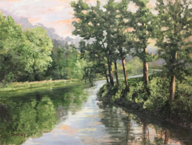 Painting titled "Country River by th…" by Judith Harvey, Original Artwork, Oil