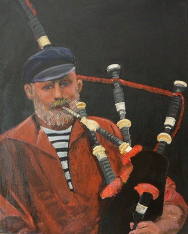 Peinture intitulée "le-joueur-de-cornem…" par Hubert Jarno, Œuvre d'art originale, Huile