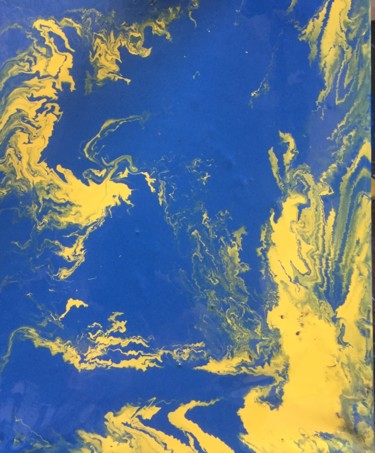 Peinture intitulée "Yellow over blue" par Greg Powell, Œuvre d'art originale, Émail