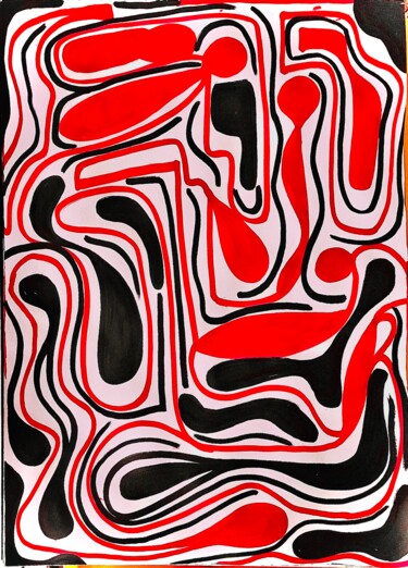 Dessin intitulée "Black and red 1" par Greg Powell, Œuvre d'art originale, Marqueur