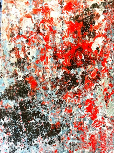 Peinture intitulée "Red over black numb…" par Greg Powell, Œuvre d'art originale, Émail