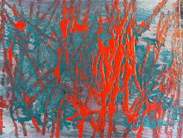 Peinture intitulée "Red over blue 3" par Greg Powell, Œuvre d'art originale, Émail