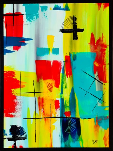Painting titled "ABSTRACTION AVEC JA…" by Rick Smith, Original Artwork, Acrylic