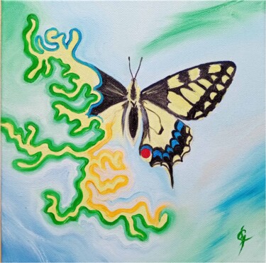Peinture intitulée "Médecine du Papillon" par Sange, Œuvre d'art originale, Huile